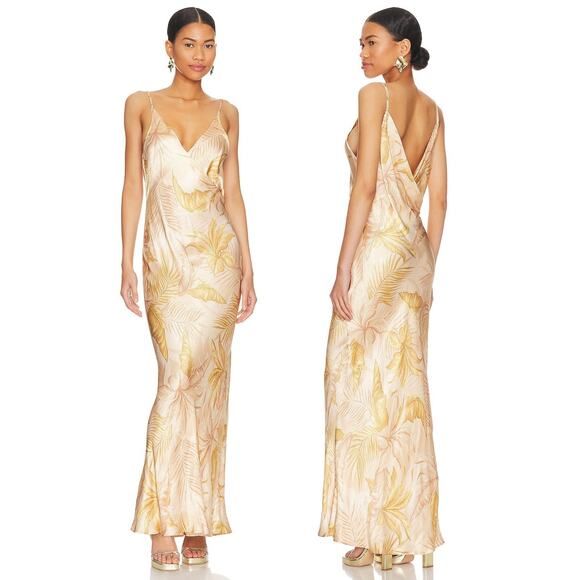 Bec + Bridge Dusty Palms Maxi Dress Satin Summer Wedding Vacation Party Sz 4 - Picture 1 of 12